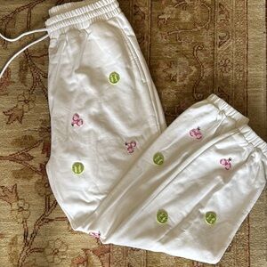 QUEEN OF SPARKLES White Joggers with Pink and Green Accents